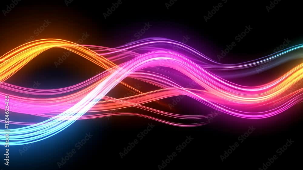 Poster dynamic multicolored light trails in motion on black background