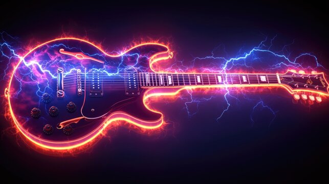 Electric neon guitar with dynamic lightning effect