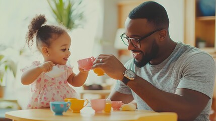 Happy Father and Daughter Playing Tea Party