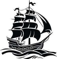 Sail ship vector icon, pirate boat or frigate vector illustration.