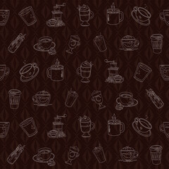 Seamless Coffee Pattern – Hand-Drawn Vintage Cafe Background