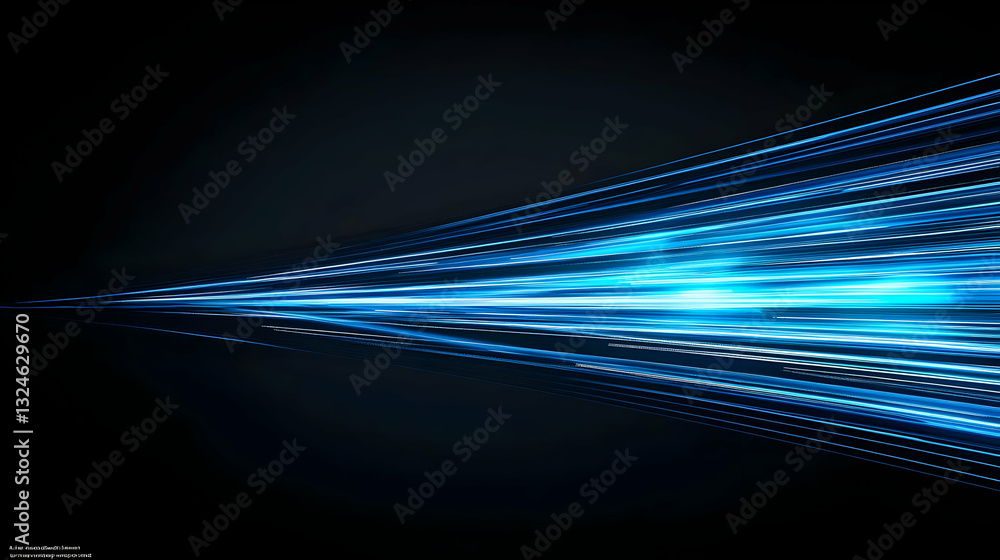 Poster dynamic blue light streaks on a dark background with a sense of speed and motion