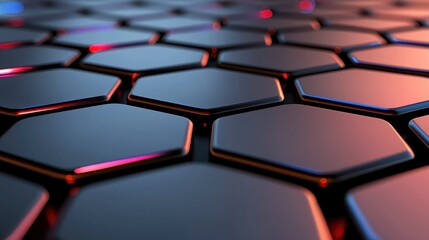 Fototapeta premium Abstract hexagonal grid, close-up, futuristic, glowing background