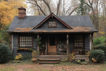 Rustic Autumn Cottage Nestled Amongst Autumn Trees