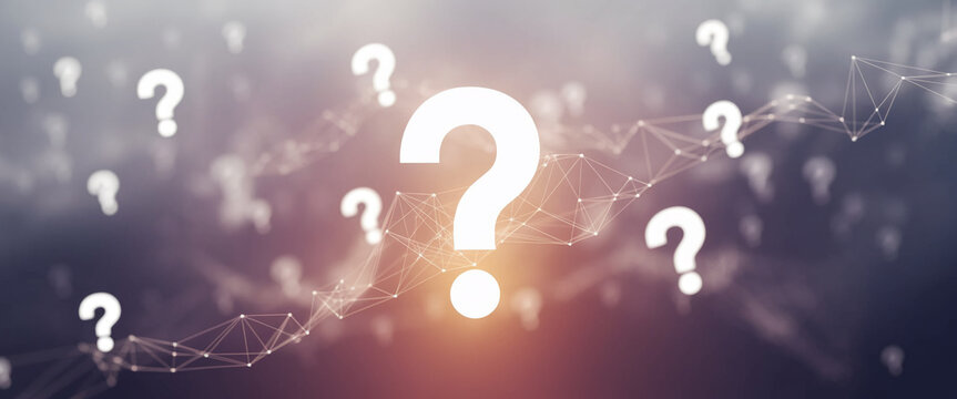 Abstract background with question marks on a network, symbolizing uncertainty, inquiry, or problem-solving.  Ideal for websites or presentations needing a questioning theme.