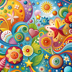 Colorful Abstract Floral Pattern. Digital Art Print
