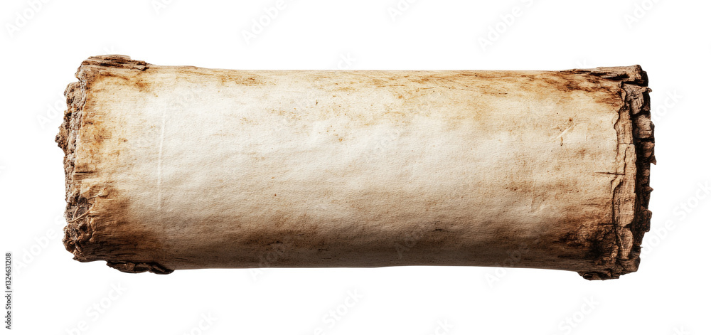 Poster ancient scroll with aged parchment texture and worn edges, cut out