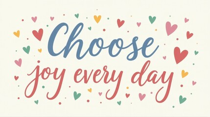"Choose joy every day" &ndash; Hand-lettered phrase with soft pastel colors and doodles of hearts