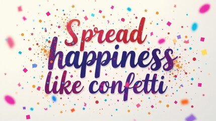 "Spread happiness like confetti" – Fun, bubbly script with colorful confetti scattered around