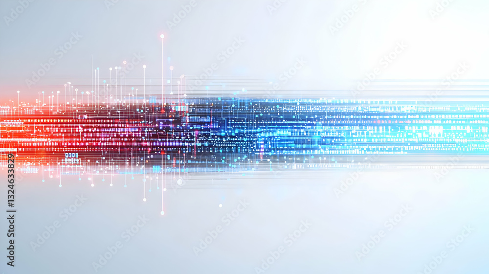 Aufkleber abstract red blue white light streaks on gradient background data flow in cyberspace high tech commu