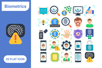 Biometric Icons Set, Collection of 25 Biometric Icons Set - 25 Vector Icons for Fingerprint, Face Recognition, Security & Authentication