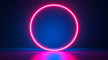 Fototapeta premium Pink Neon Circle Blue Background Abstract Design