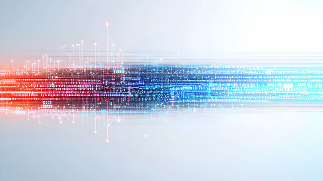 Abstract Red Blue White Light Streaks On Gradient Background Data Flow In Cyberspace High Tech Communication Concept