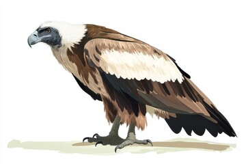 Obraz premium Griffon Vulture perching on ground in natural habitat showcasing distinctive features and plumage details, Griffon Vulture, Gyps fulvus, big birds of prey in the wild