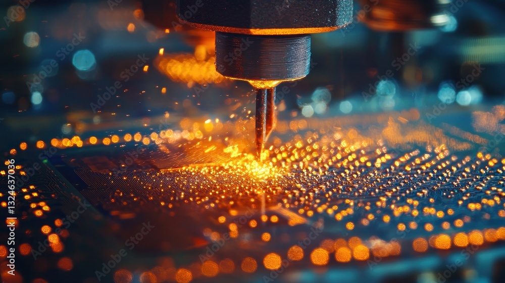 Poster close-up of cnc machine cutting circuit board.