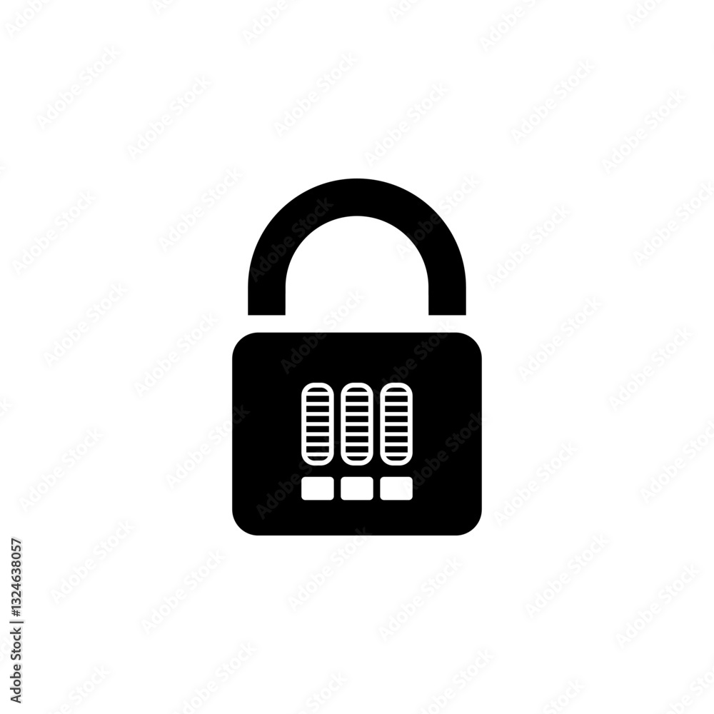 Poster combination padlock, password code lock solid flat vector icon isolated on white background.