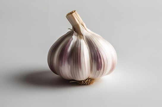 A close-up of a garlic on white background