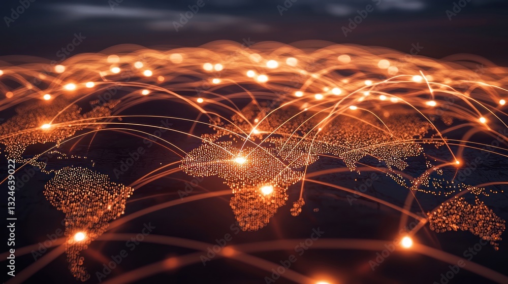 Aufkleber global network connections illuminated on a world map.