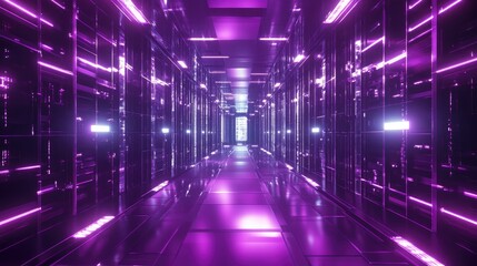 Futuristic Purple Neon Corridor Digital Art Scifi Virtual Reality Metaverse 3D Render