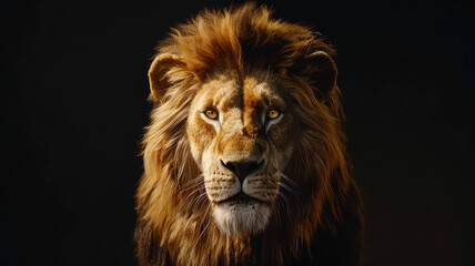 Obraz premium Majestic Lion with Illuminated Golden Mane for Powerful Wildlife Billboards