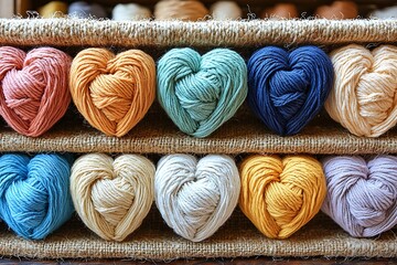 Heart-Shaped Yarn for Craft Store Display.