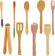 bamboo utensils set cartoon vector illustration