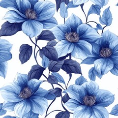 Clematis flower plant flora bloom botany seamless pattern ornament design, tile