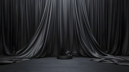 Black Draped Background with Cylindrical Platform