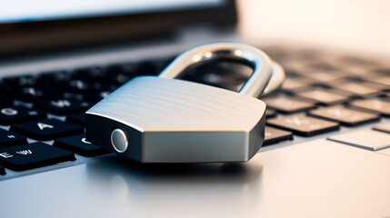 A close-up of a padlock resting on a keyboard, symbolizing security and protection in the digital world.