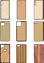phone case wooden set cartoon vector illustration