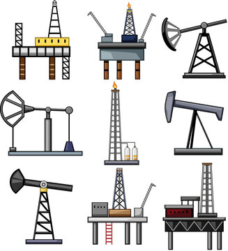 oil rig set cartoon vector illustration