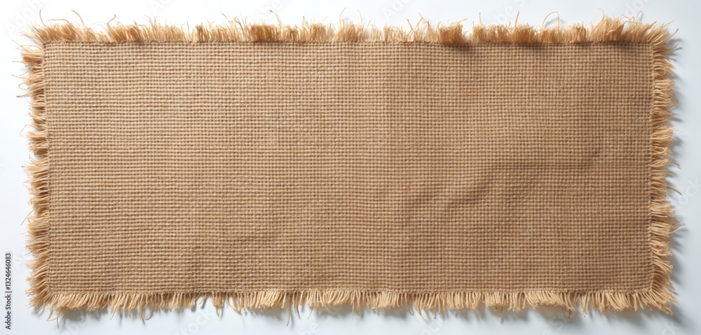 Poster symmetrical burlap fabric on white backdrop. brown canvas linen textile, textured sack with beige ro