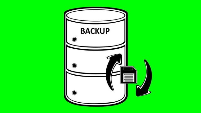 video animation black and white icon backup computer folder files concept, on a green chroma key background