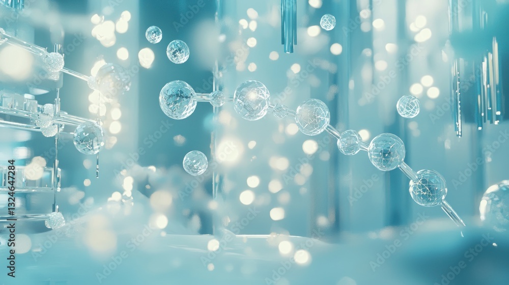 Aufkleber abstract blue molecular structure with glowing particles.
