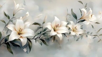 Isolated white frangipani blossoms on a grunge floral backdrop