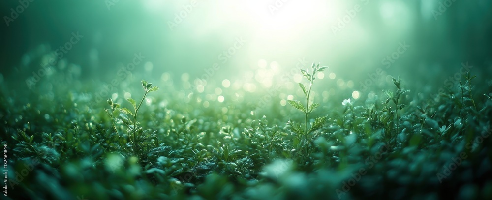Aufkleber lush green vegetation in soft focus with gentle light creating a serene and calming atmosphere in na