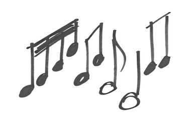 Doodle music, hand draw black marker, isolated on white