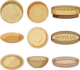 bamboo plate set cartoon vector illustration