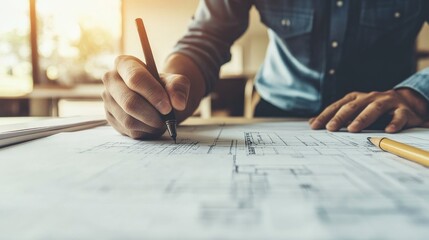Architect Designing Blueprint