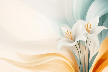 A minimalist illustration of a single white lily with clean, elegant lines, drawn against a plain pastel background