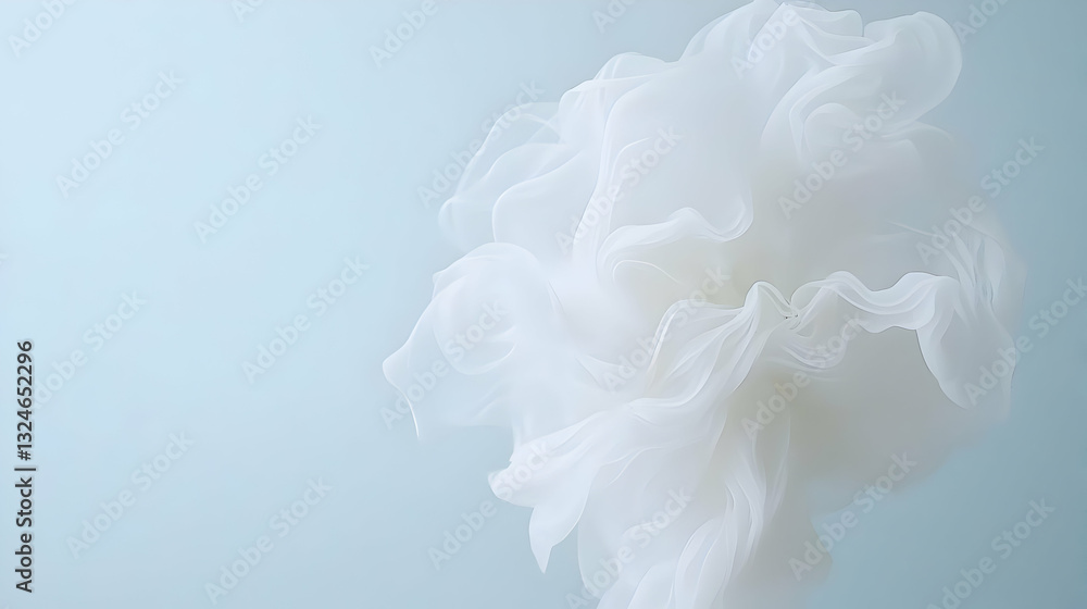 Poster abstract white fabric floating against light blue background displaying delicate texture and fluid d