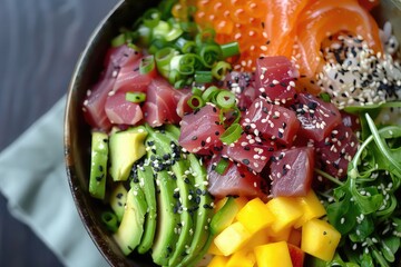 testy tuna poke bowl with sesame dressing