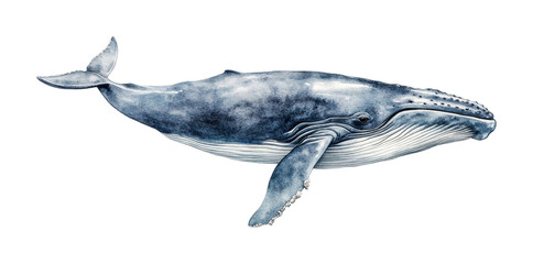 Realistic blue humpback whale illustration in motion, cut out