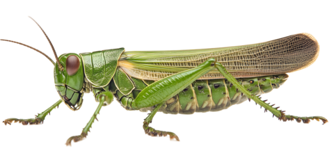 Great green bush-cricket, Tettigonia viridissima, on white or transparent background
