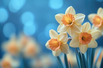 Naklejka premium Pale Yellow Daffodils Bloom in Soft Blue Light