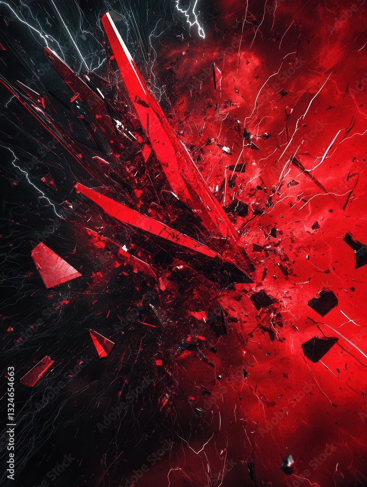 Aufkleber dramatic stormy sky with red and black abstract background featuring lightning bolts and shattered g