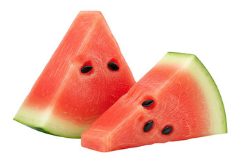 Two fresh watermelon slices isolated on transparent background