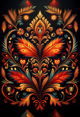 Barokowy wzór kwiatowy – bogaty ornament roślinny w stylu vintage, kolorowa dekoracja, elegancka grafika artystyczna, florystyczny motyw z detalami, luksusowy design, tradycyjna sztuka ornamentalna, i