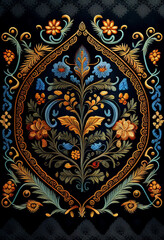 Barokowy wzór kwiatowy – bogaty ornament roślinny w stylu vintage, kolorowa dekoracja, elegancka grafika artystyczna, florystyczny motyw z detalami, luksusowy design, tradycyjna sztuka ornamentalna, i