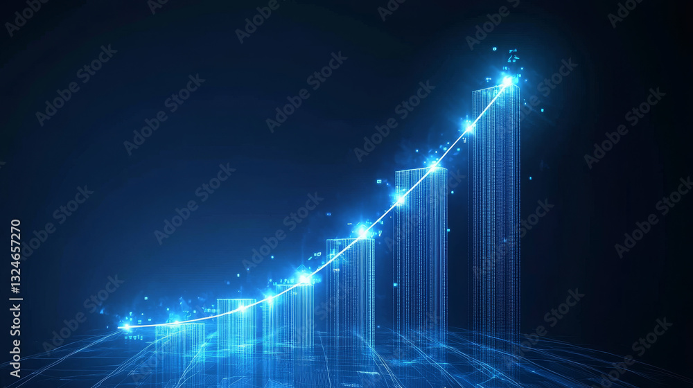 Poster digital growth graph chart on technology map. abstract business analysis and stock market concept. l